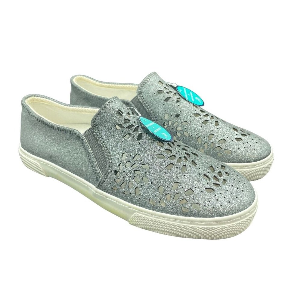 Jack Rogers Violet Sneakers Womens 8.5 Silver Metallic Leather  Laser Cut Shoes
